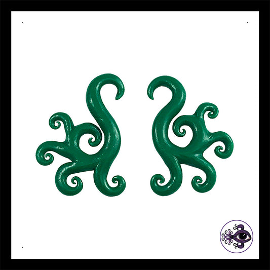 Spiral - Multi - 4g 5mm Green - Handmade Clay Gauge Earrings
