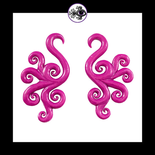 Spiral - Multi - 4g 5mm Magenta - Handmade Clay Gauge Earrings