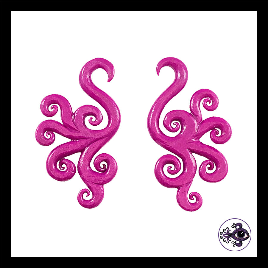 Spiral - Multi - 4g 5mm Magenta - Handmade Clay Gauge Earrings