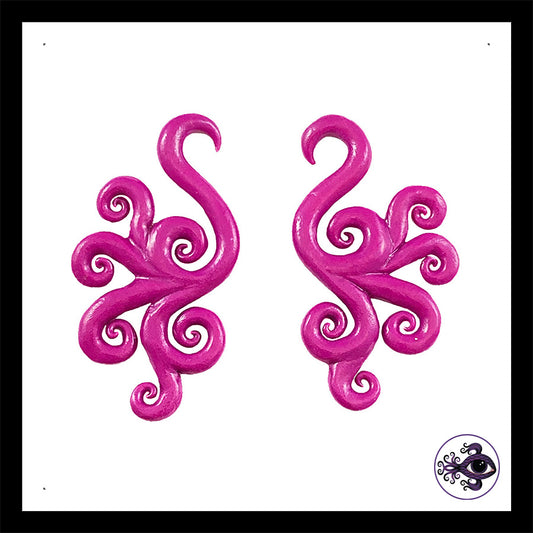 Spiral - Multi - 4g 5mm Magenta - Handmade Clay Gauge Earrings