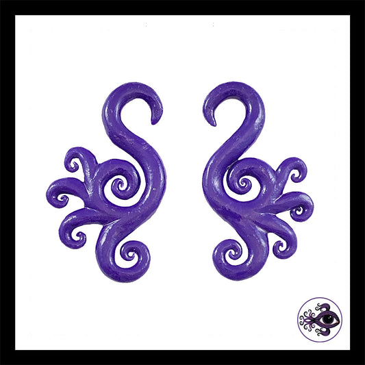 Spiral - Multi - 4g 5mm Purple - Handmade Clay Gauge Earrings