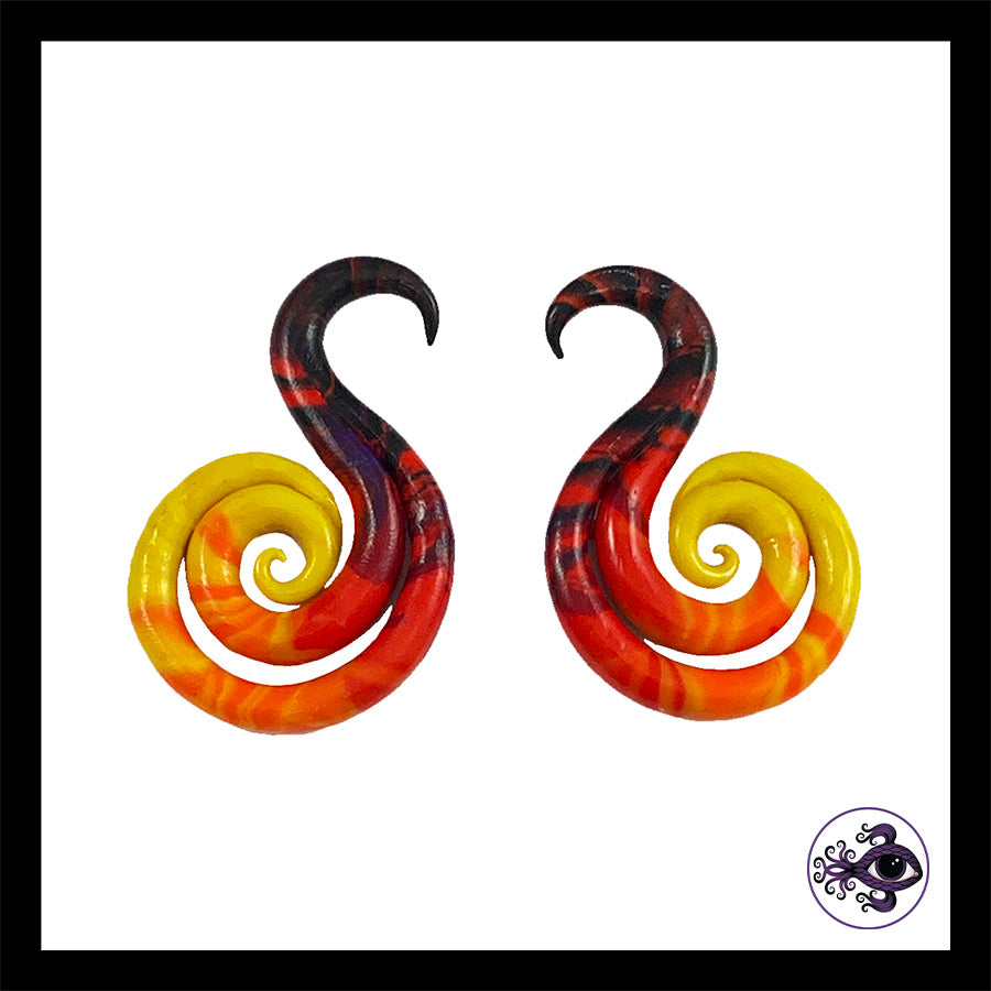 Spiral - SS - 6g 4mm Sunset - Handmade Clay Gauge Earrings