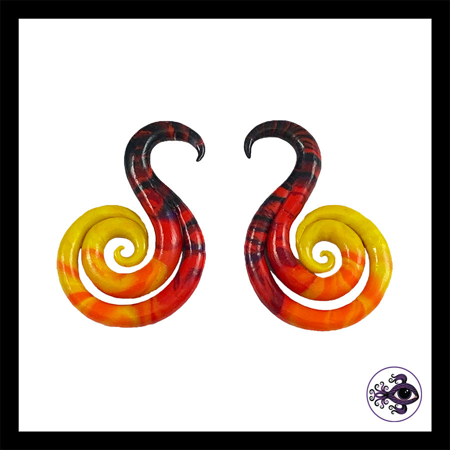 Spiral - SS - 6g 4mm Sunset - Handmade Clay Gauge Earrings