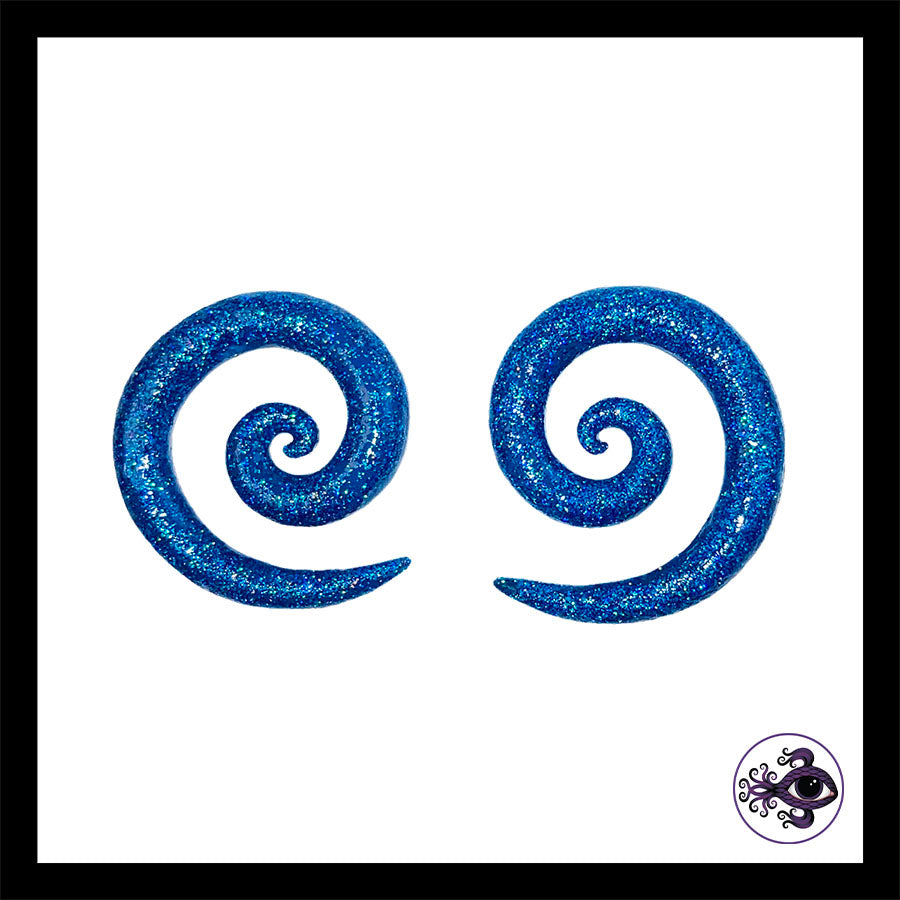 Spiral - 0g 8mm - Blue Shimmer - Handmade Clay Gauge Earrings