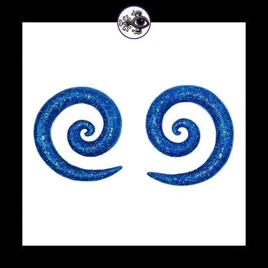 Spiral - 0g 8mm - Blue Shimmer - Handmade Clay Gauge Earrings