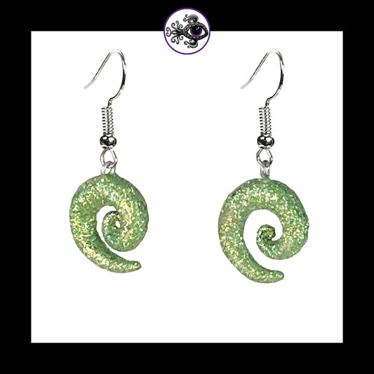 Spiral - Green Shimmer - Handmade Clay Dangle Earrings