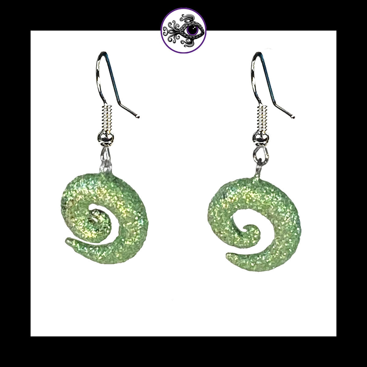 Spiral - Green Shimmer - Handmade Clay Dangle Earrings