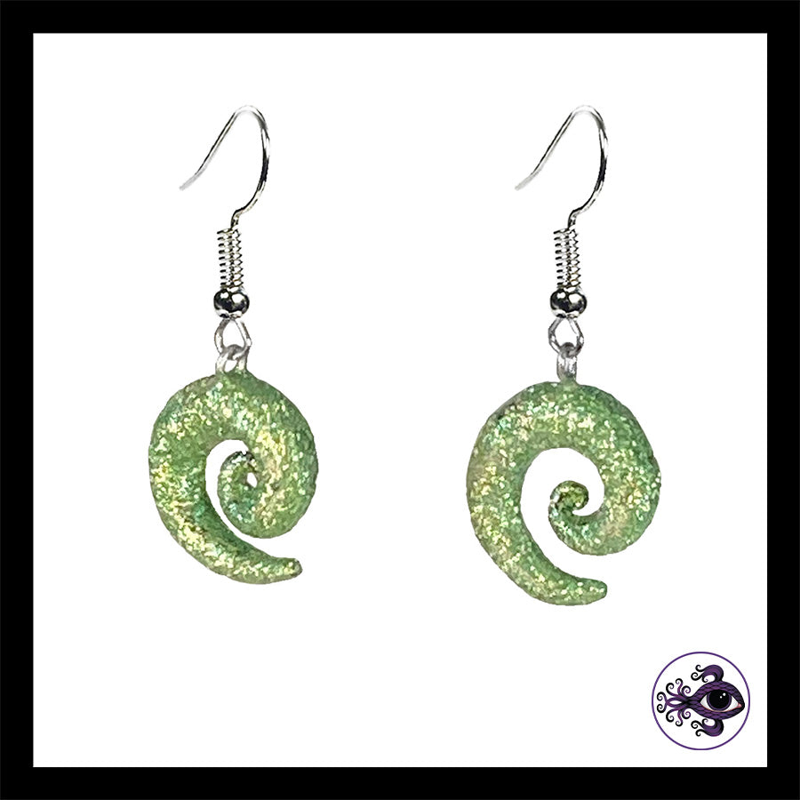 Spiral - Green Shimmer - Handmade Clay Dangle Earrings