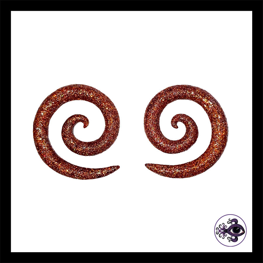 Spiral - 2g 6mm - Bronze Shimmer - Handmade Clay Gauge Earrings