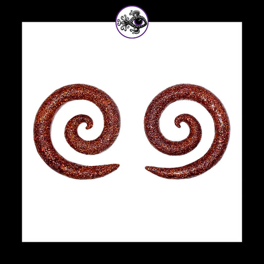 Spiral - 2g 6mm - Orange Shimmer - Handmade Clay Gauge Earrings