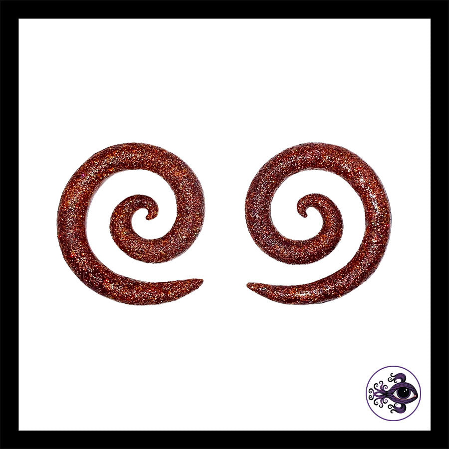 Spiral - 2g 6mm - Bronze Shimmer - Handmade Clay Gauge Earrings
