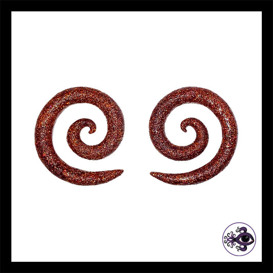 Spiral - 2g 6mm - Bronze Shimmer - Handmade Clay Gauge Earrings