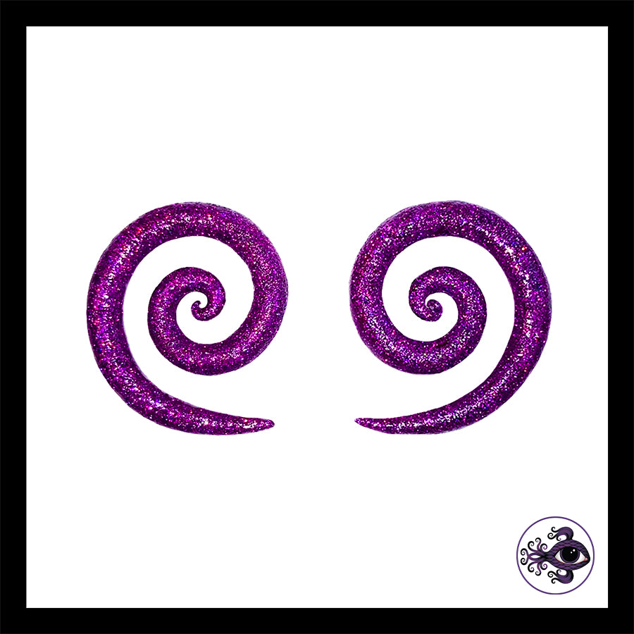 Spiral - 1g 7mm - Purple Shimmer - Handmade Clay Gauge Earrings