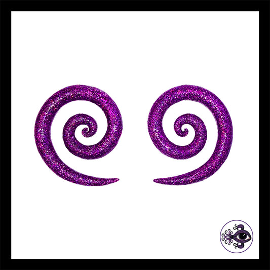 Spiral - 1g 7mm - Purple Shimmer - Handmade Clay Gauge Earrings
