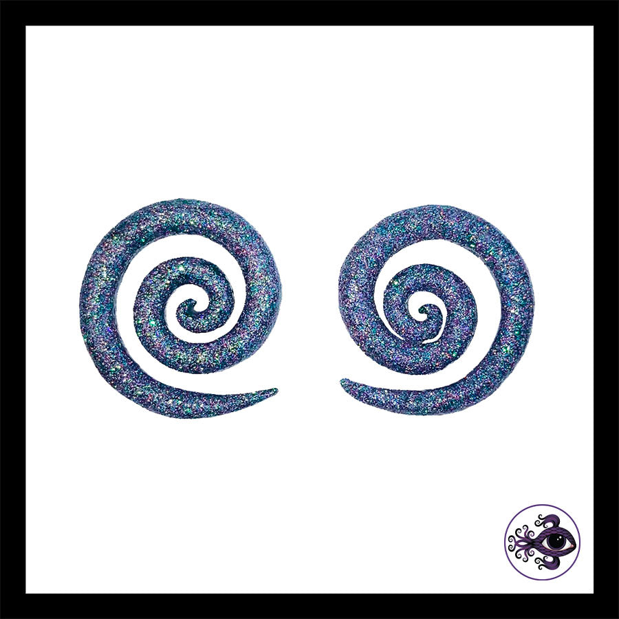 Spiral - 0g 8mm - Silver Shimmer - Handmade Clay Gauge Earrings
