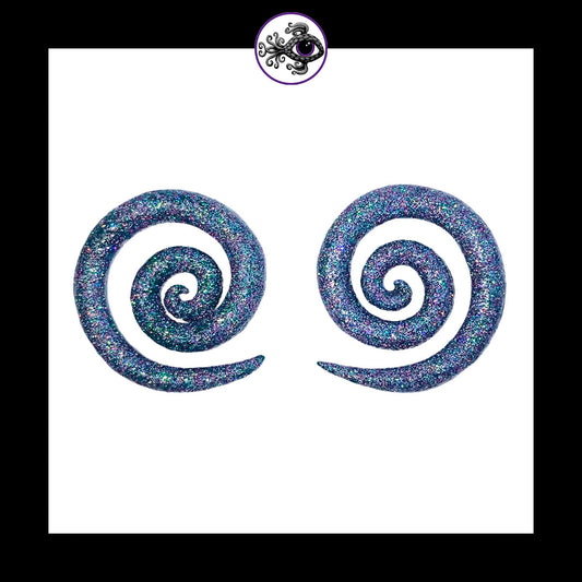 Spiral - 0g 8mm - Silver Shimmer - Handmade Clay Gauge Earrings