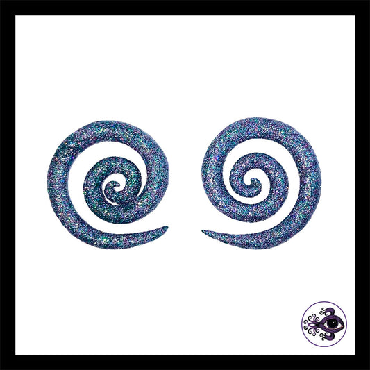 Spiral - 0g 8mm - Silver Shimmer - Handmade Clay Gauge Earrings