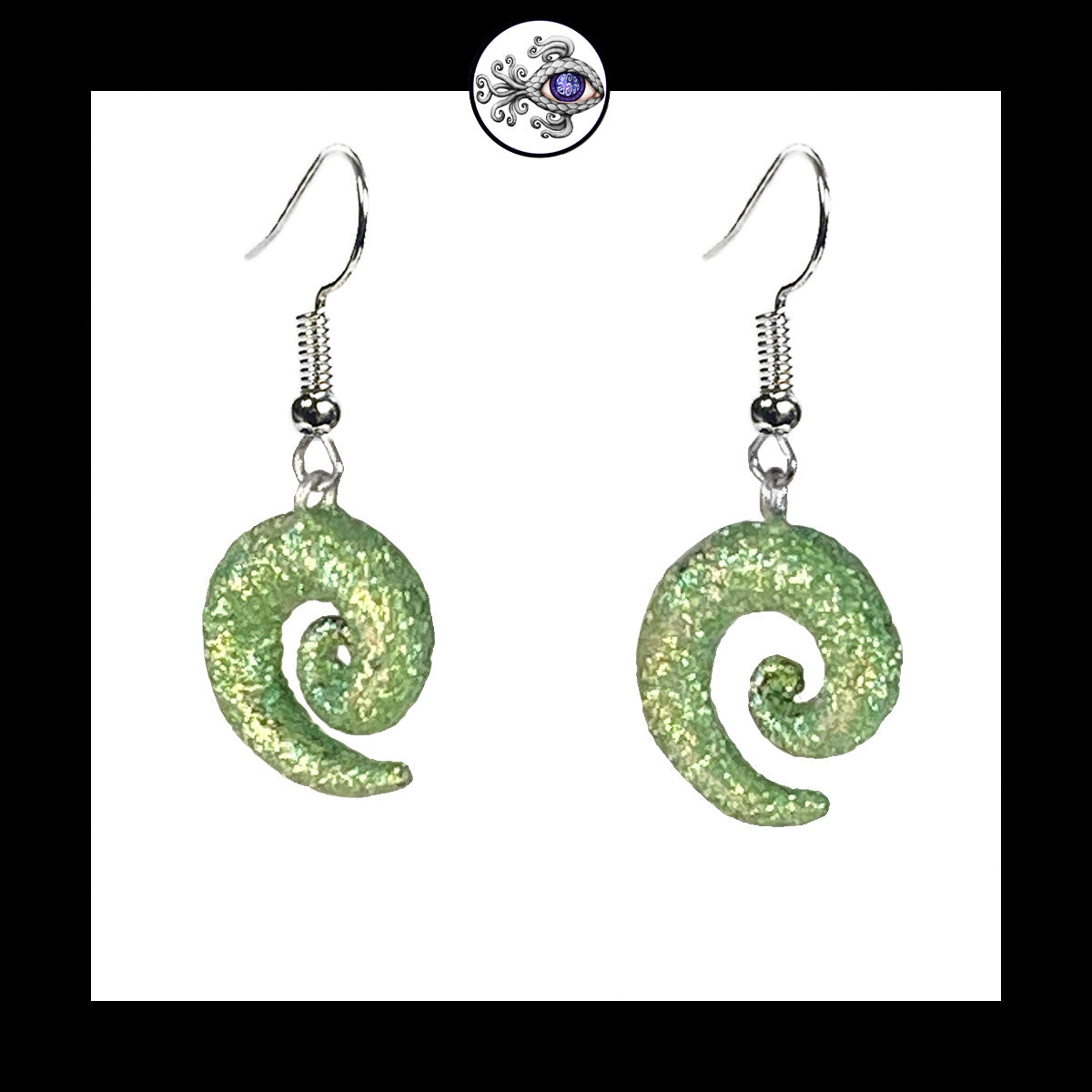 Spiral - Green Shimmer - Handmade Clay Dangle Earrings