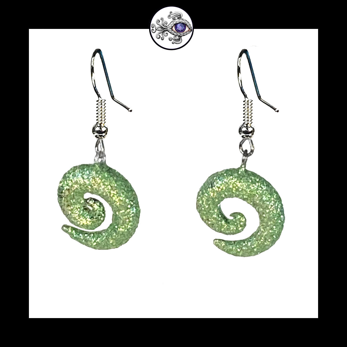 Spiral - Green Shimmer - Handmade Clay Dangle Earrings