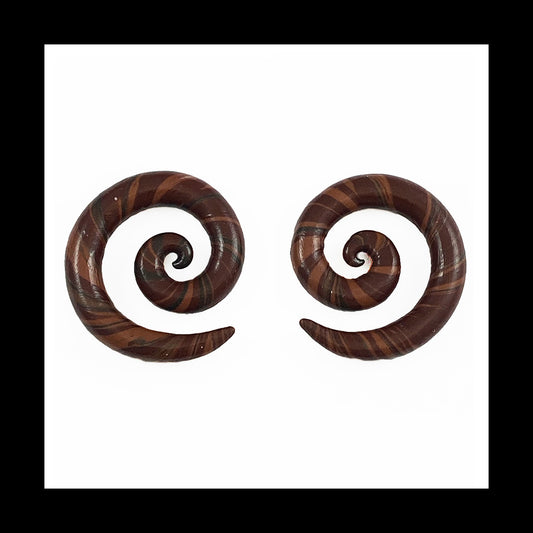 Spiral - 1g 7mm Brown Swirl - Handmade Clay Gauge Earrings