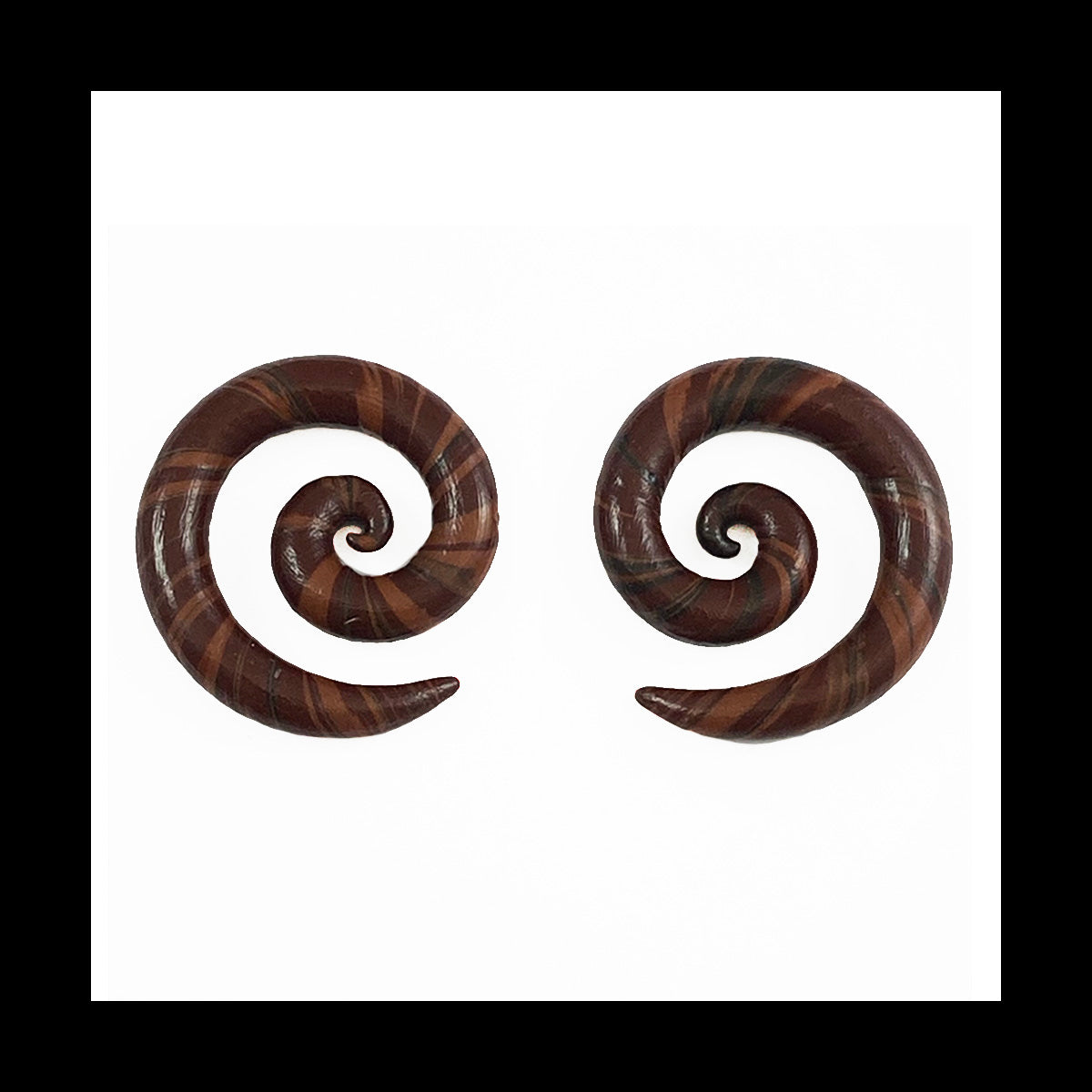 Spiral - 1g 7mm Brown Swirl - Handmade Clay Gauge Earrings