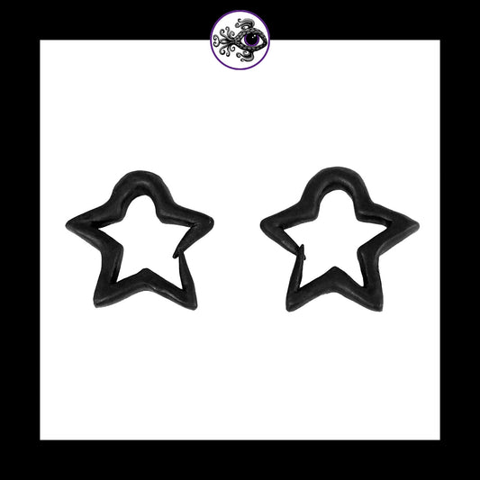 Star - 0g 8mm Black - Handmade Clay Gauge Earrings